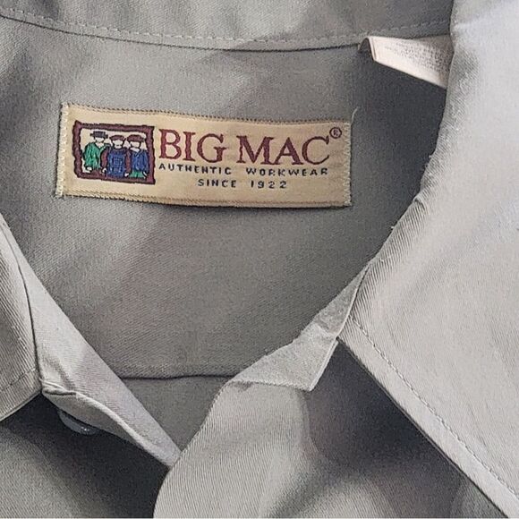 Big Mac Workwear Shirt Mens Large 16-16.5 Gray Khaki Button Up Short Sleeve - Picture 4 of 9